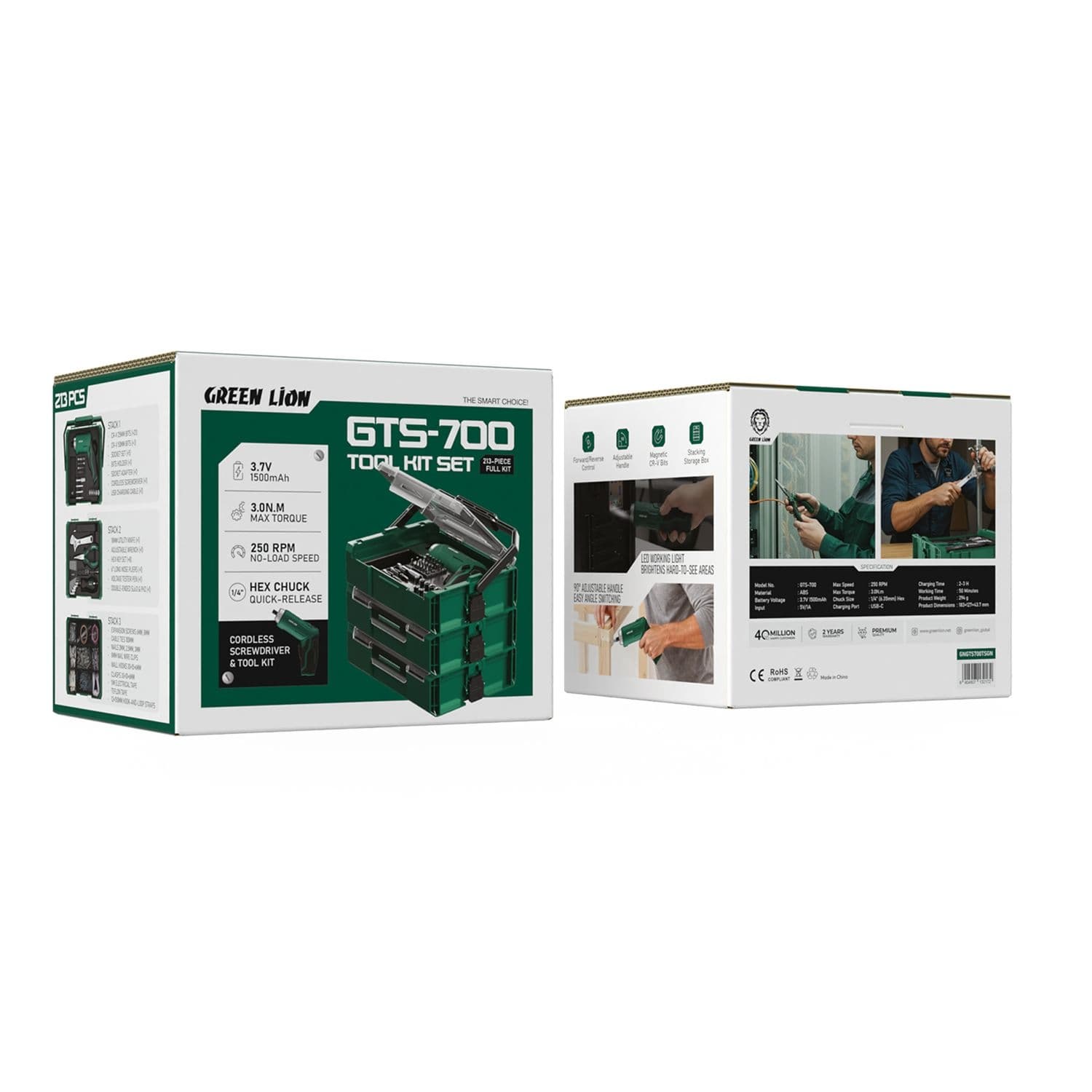 Green Lion 3-Tier Cordless Electric Screwdriver & Tool Kit