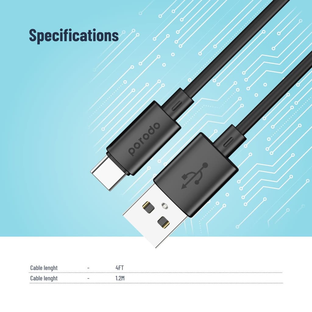 Porodo USB-A to USB-C Charging and Data Cable