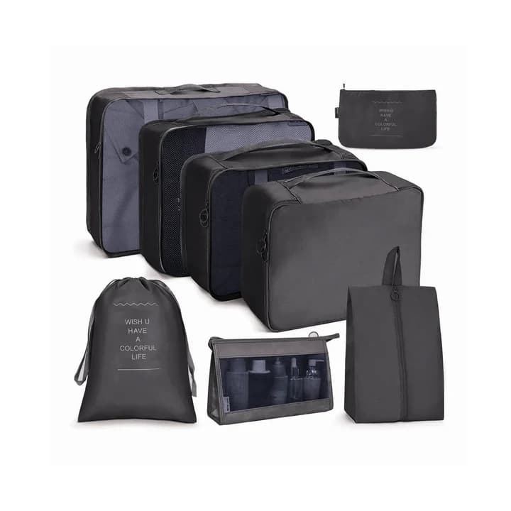 NEXSO 8-Piece Travel Organizer Packing Cube Set - Black
