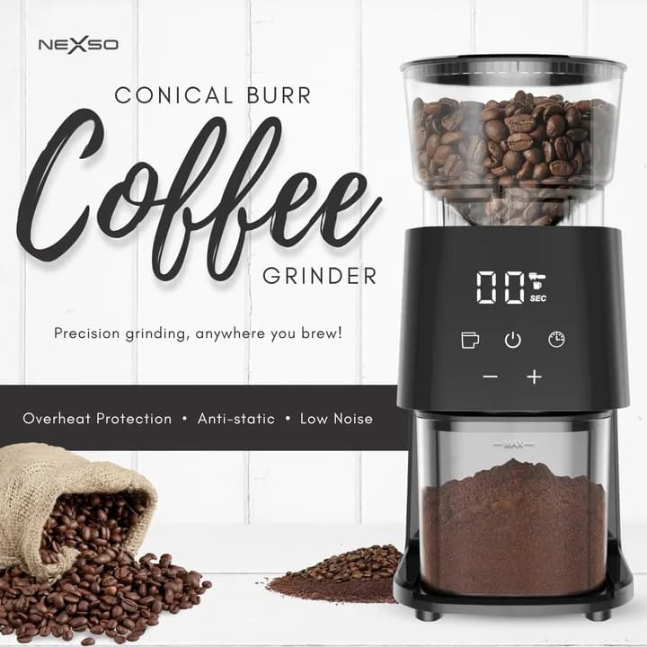 NEXSO Electric Coffee Grinder with Digital Display 150W