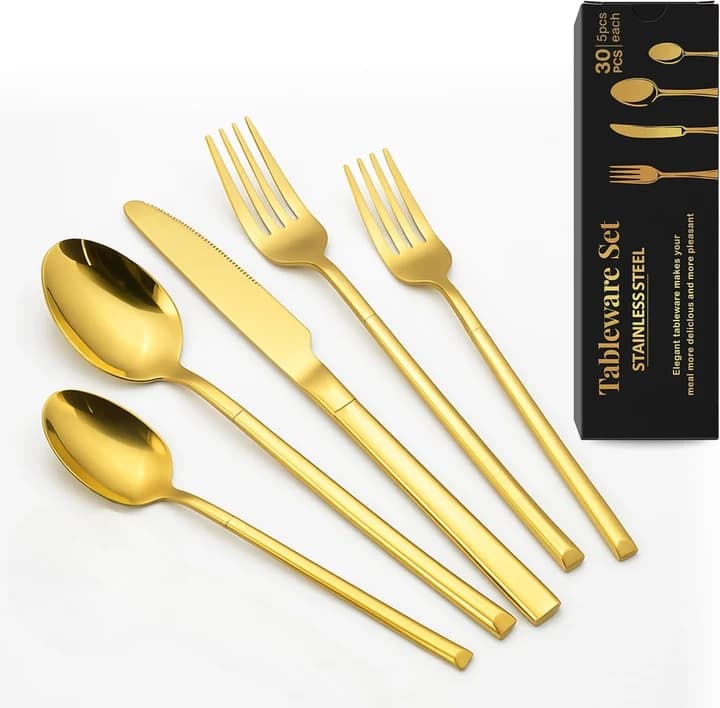 NEXSO 30-Piece Gold Stainless Steel Cutlery Set