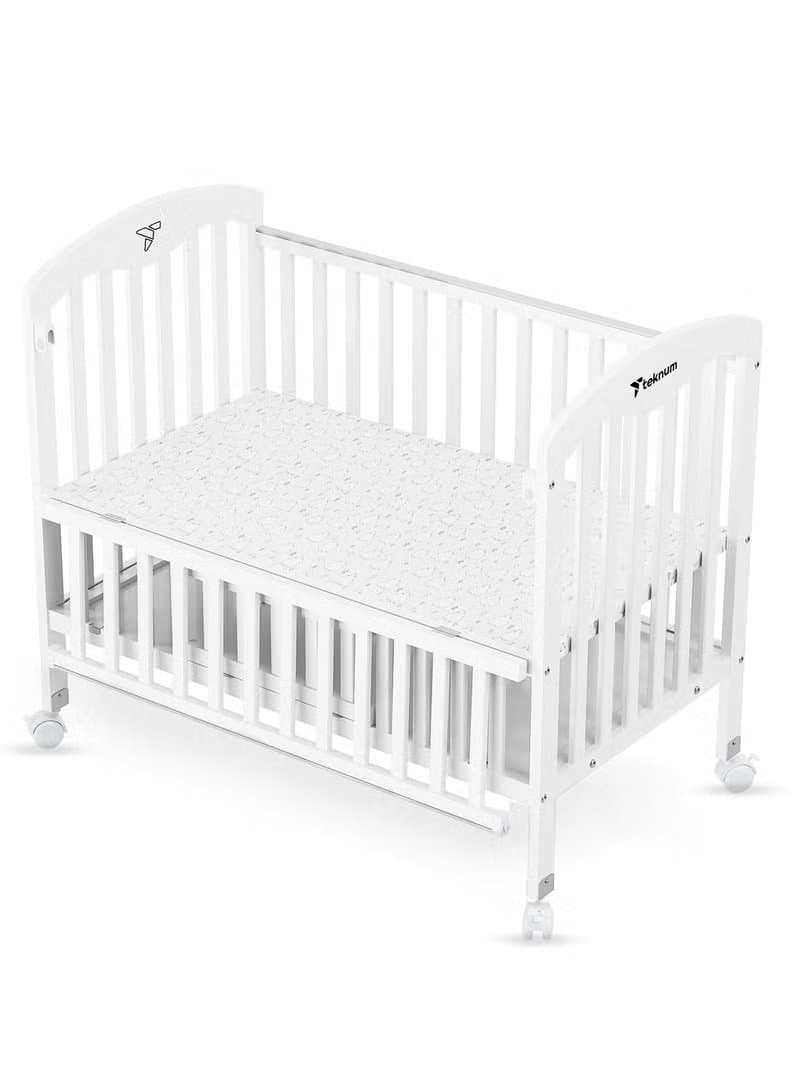 Teknum 4-in-1 Convertible Baby Cot & Bedside Sleeper with Storage and Mattress - White