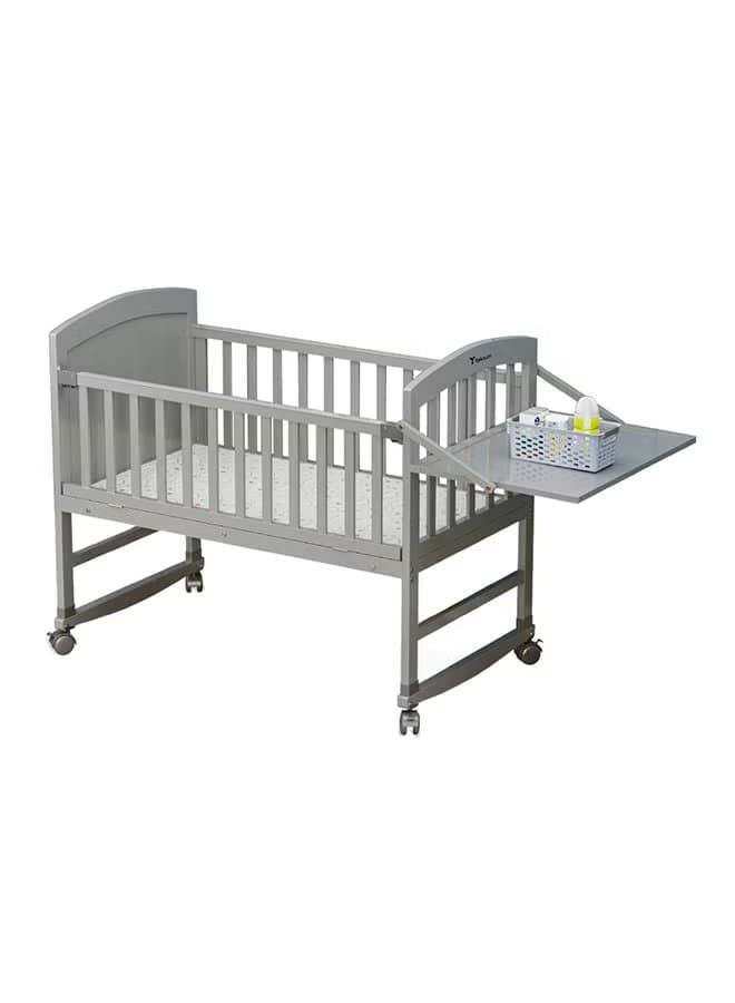 TEKNUM 7-in-1 Convertible Wooden Baby Bed & Bedside Crib with Mattress - Grey