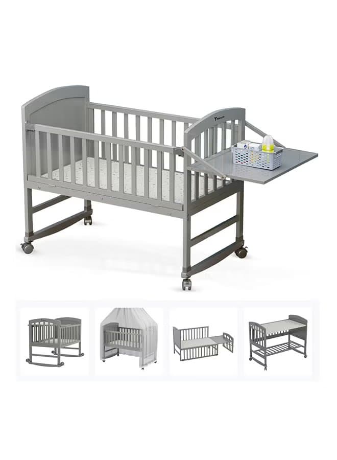 TEKNUM 7-in-1 Convertible Wooden Baby Bed & Bedside Crib with Mattress - Grey