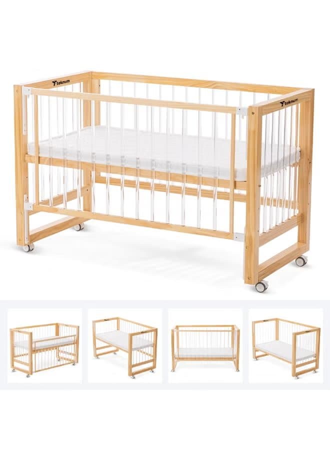 Teknum Prism 4-in-1 Acrylic Convertible Crib with Mattress - Natural Brown