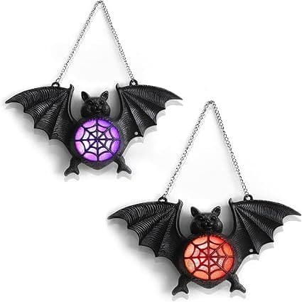 Hanging Halloween Bat LED Lights with Spiderweb Center