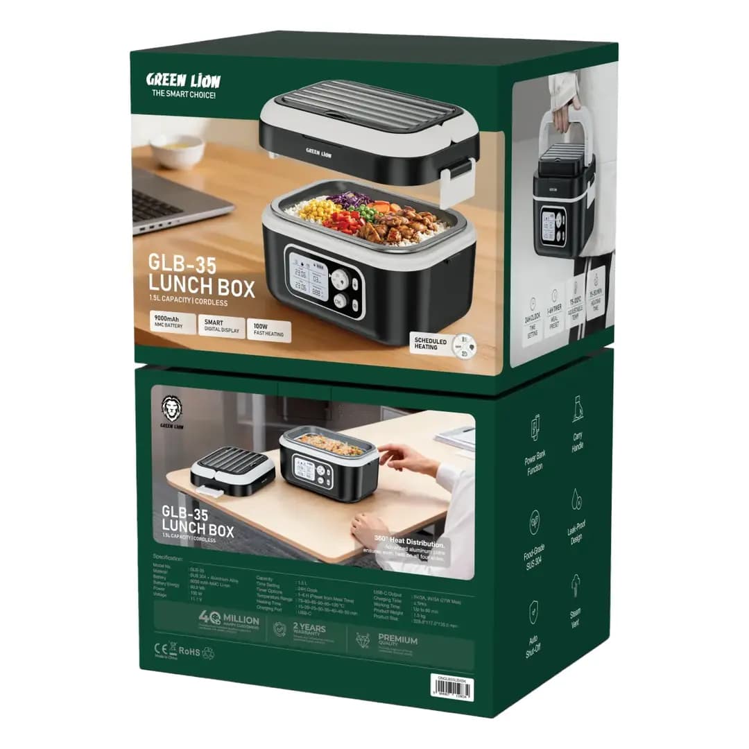 Green Lion GLB-35 Rechargeable Electric Lunch Box 1.5L - Black