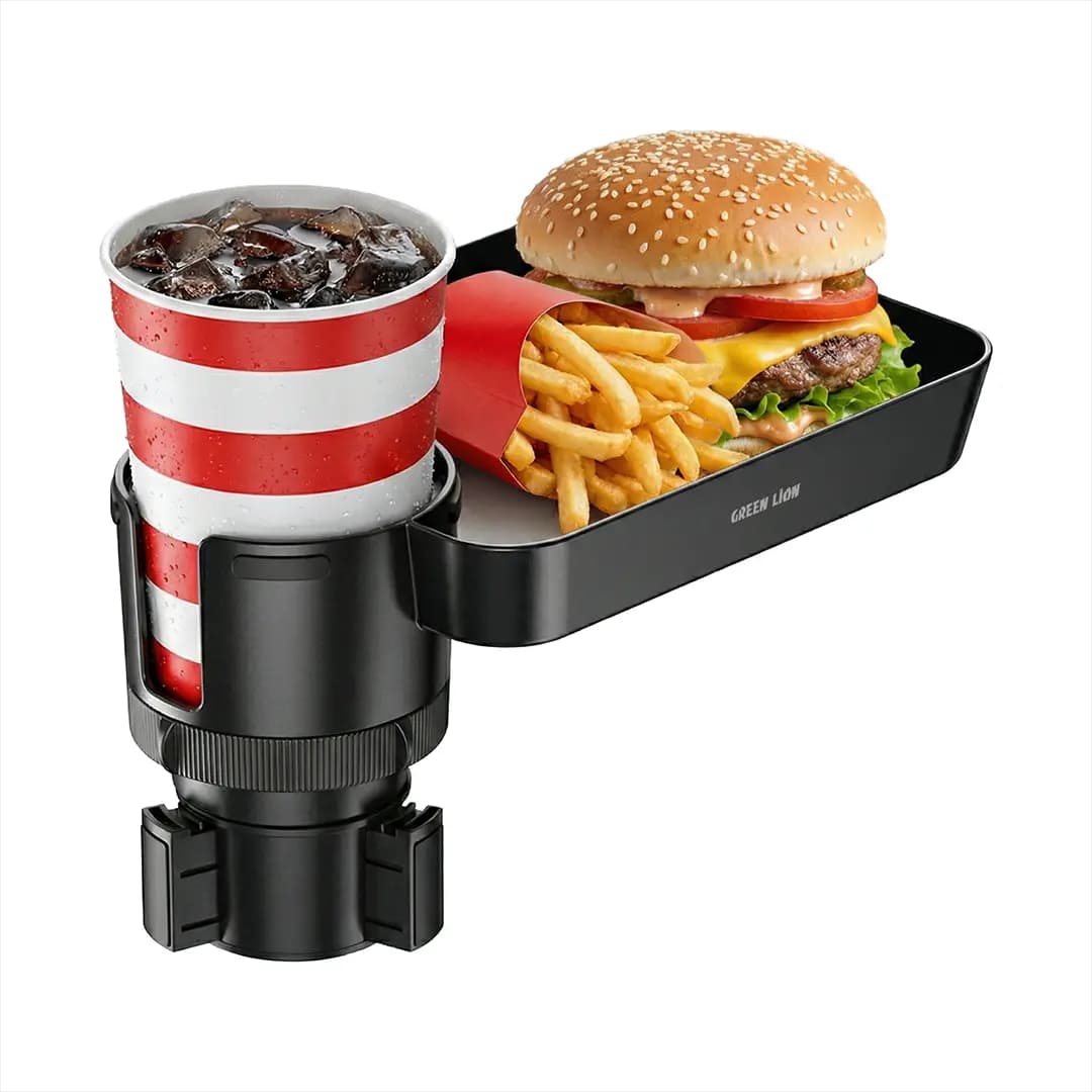 Green Lion Multi-Function Car Cup Holder Tray - Black