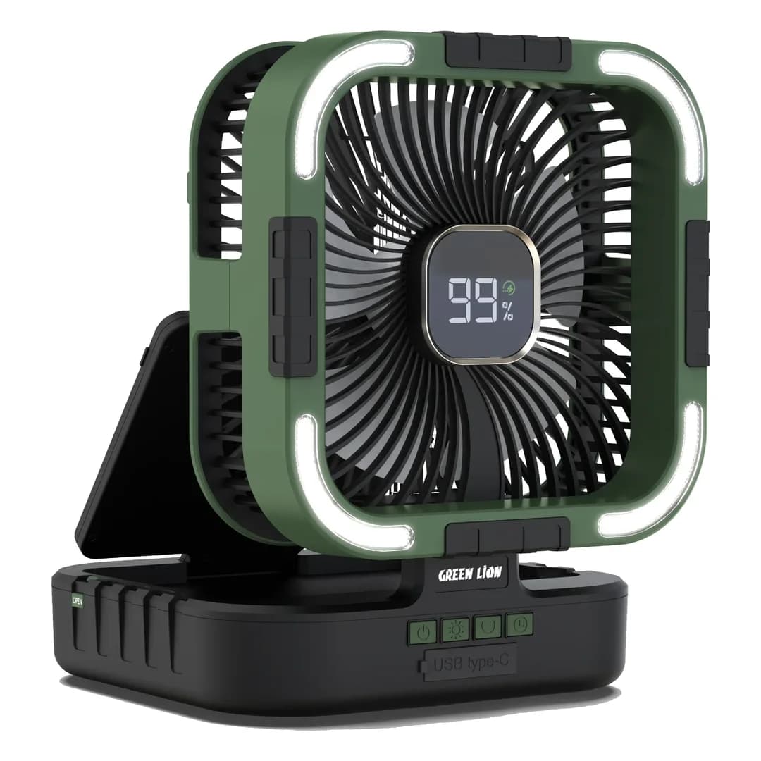 Green Lion 3-In-1 Portable Solar Fan with Light & 10000mAh Power Bank