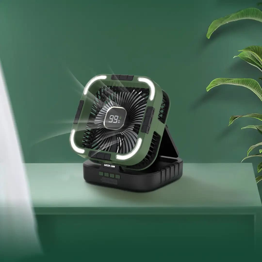 Green Lion 3-In-1 Portable Solar Fan with Light & 10000mAh Power Bank
