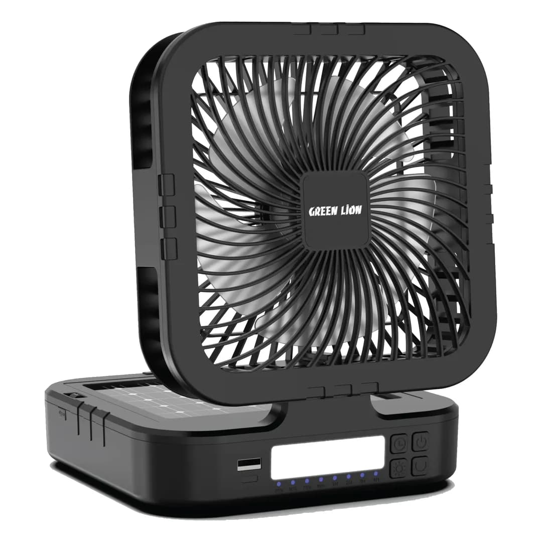 Green Lion Solar Trio Fan With Light & Power Bank - Black