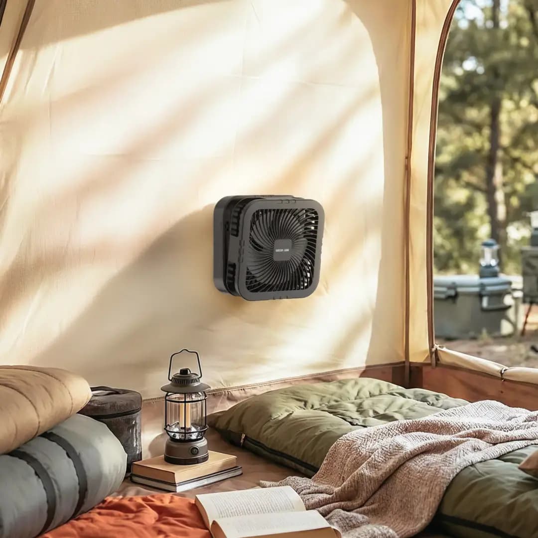 Green Lion Solar Trio Fan With Light & Power Bank - Black
