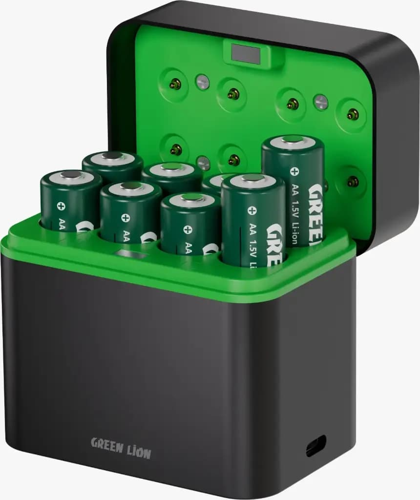 Green Lion Rechargeable 8 x AA Battery Dock with USB-C Charging