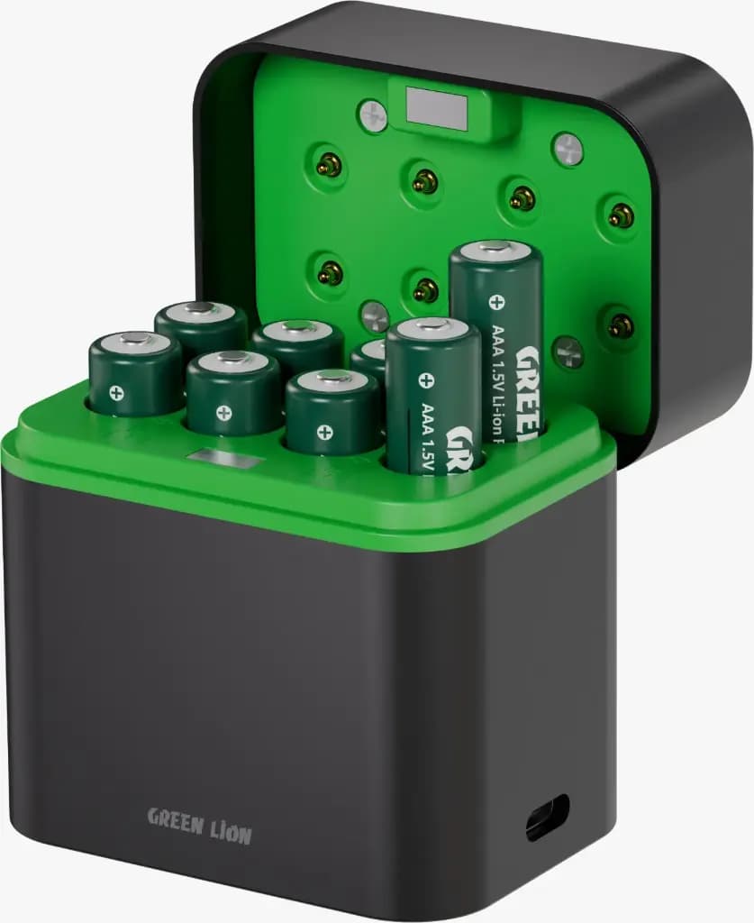 Green Lion Rechargeable 8x AAA Battery Dock with USB-C - Black