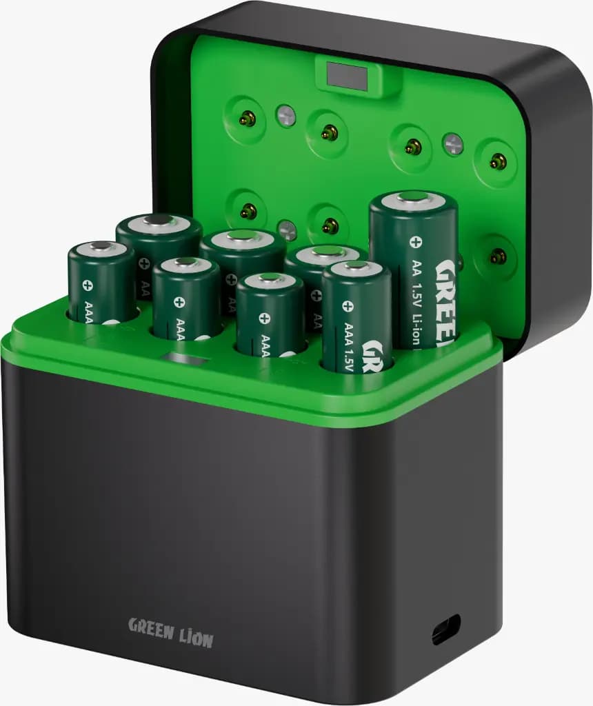 Green Lion Rechargeable Battery Dock with 4x AA & 4x AAA Batteries
