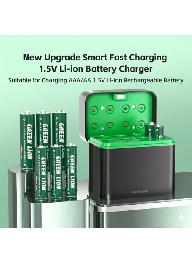 Green Lion Rechargeable Battery Dock with 4x AA & 4x AAA Batteries