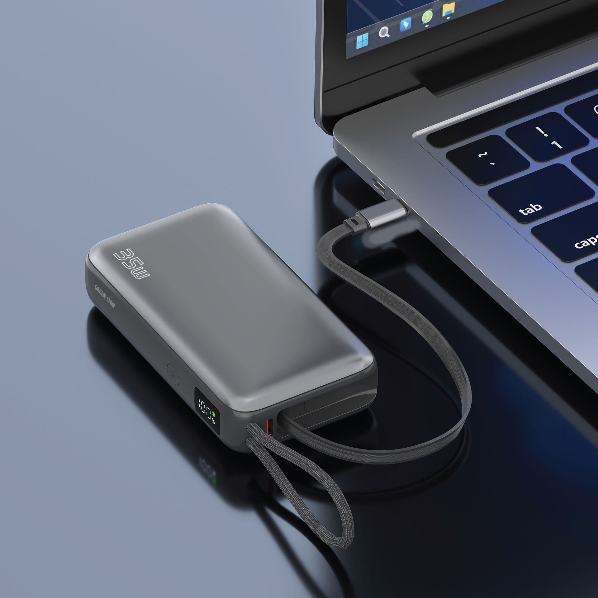 Green Lion Dakar 10000mAh Power Bank PD 35W with Built-in USB-C Cable