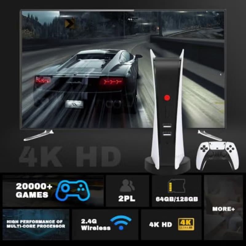 Retro TV Game Box Console with 2.4G Wireless Controllers & 4K HDMI