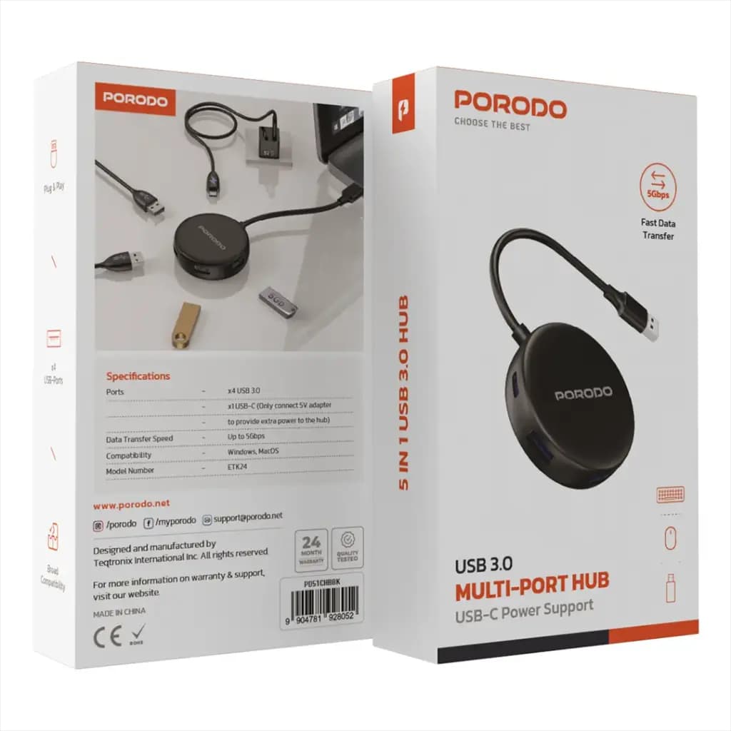 Porodo USB 3.0 4-Port Hub