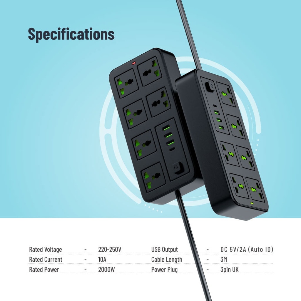 PorodoBlue Power Strip with USB Ports 2