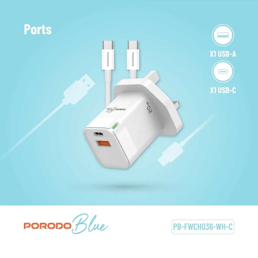 Porodo 20W USB-C Fast Charger with USB-C to USB-C Cable 2