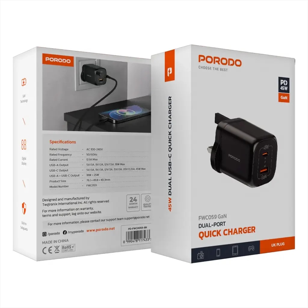 Porodo Dual-Port Quick Charger 2