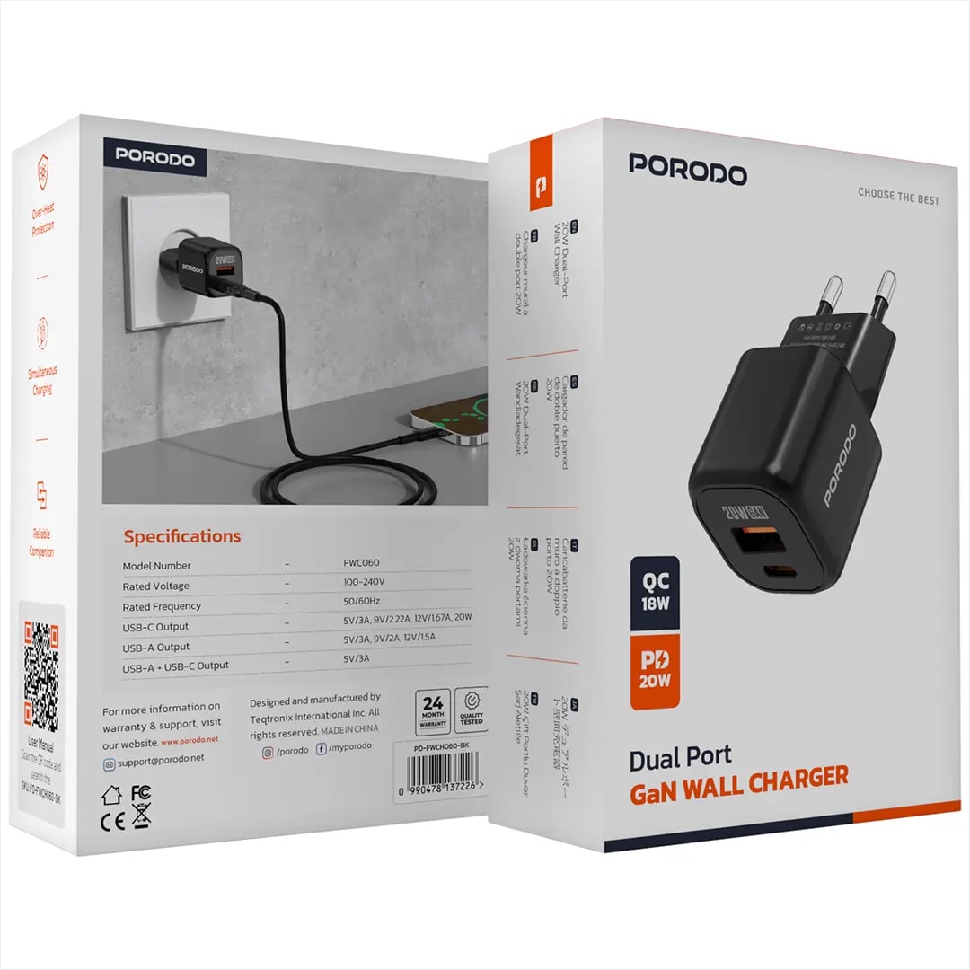 Porodo Dual Port Wall Charger 2