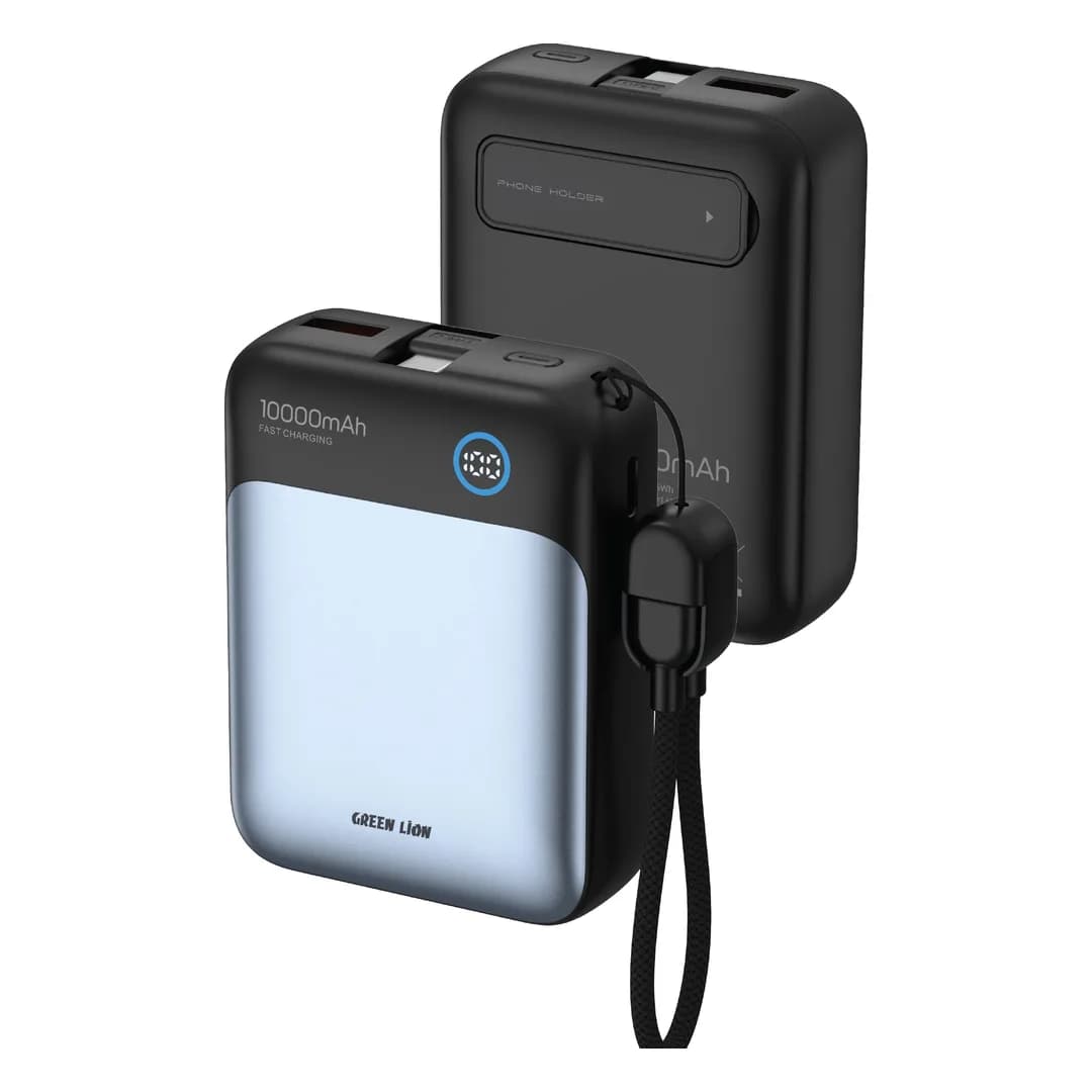 Green Lion Lynk 10000mAh Power Bank with Built-in Kickstand - Black