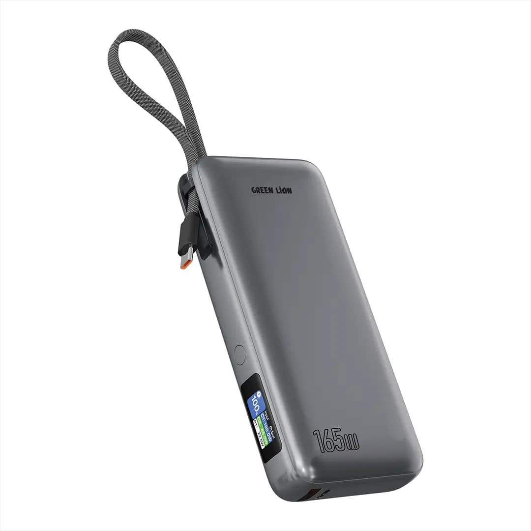 Green Lion Tron X 20000mAh 165W Power Bank with Built-In Cable - Gray