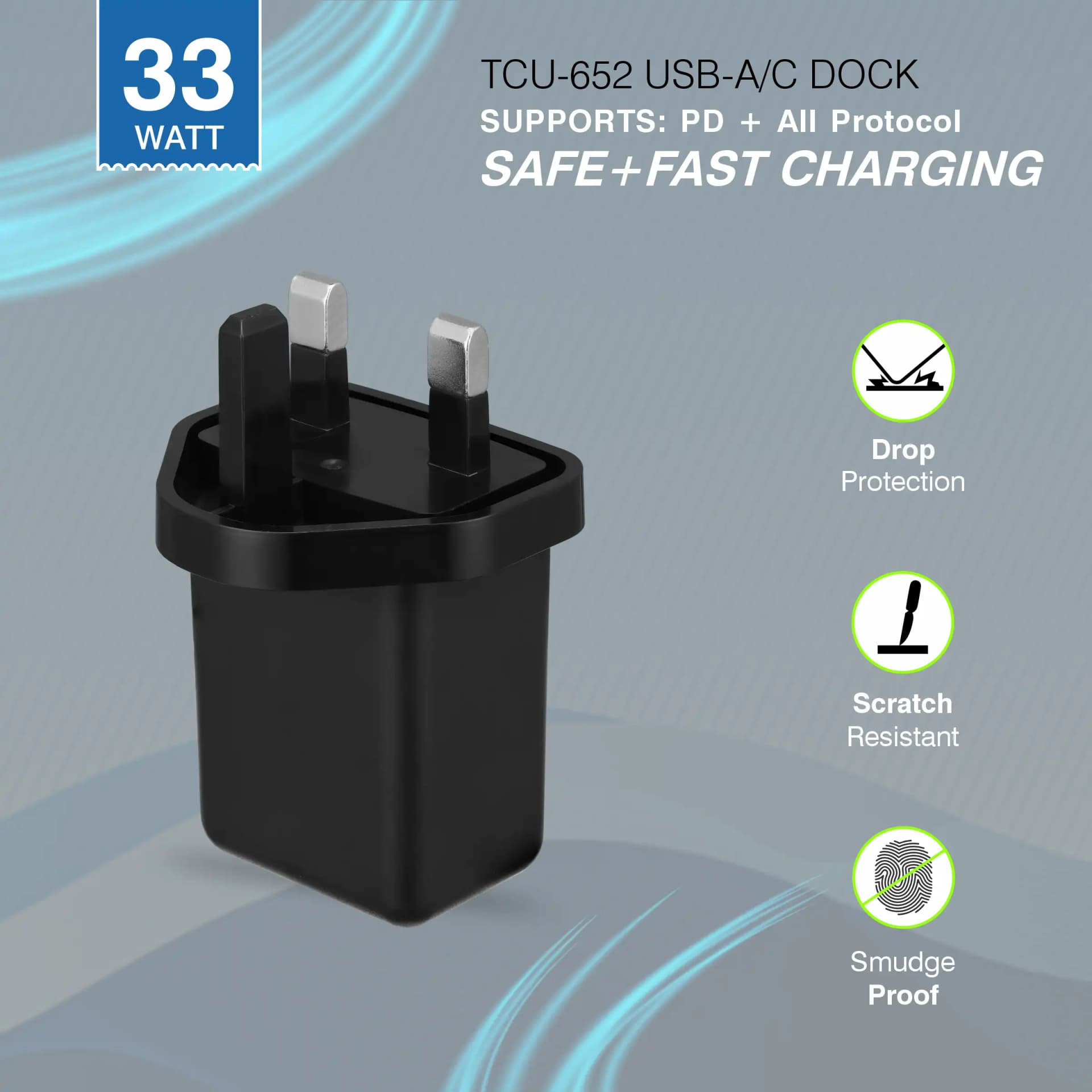ERD TCU-652 USB A/C Dual Charger 33W Black