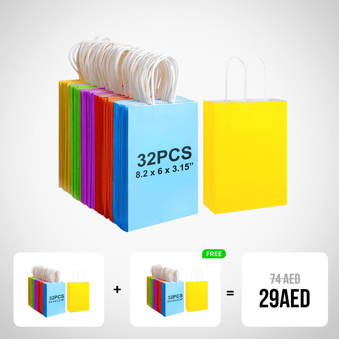 32-Pack Colorful Paper Gift Bags with Handles