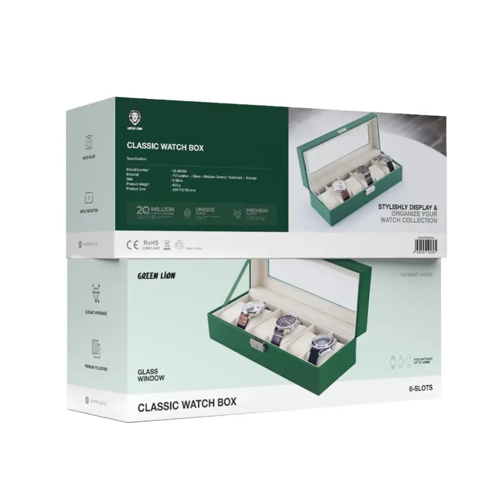 Green Lion Classic Watch Box 6 slots with Glass