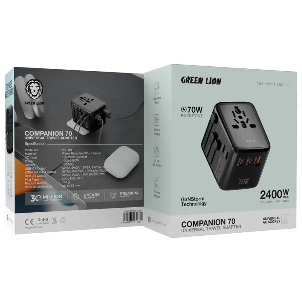 Green Lion COMPANION 70 GaN PD 70W Travel Adapter