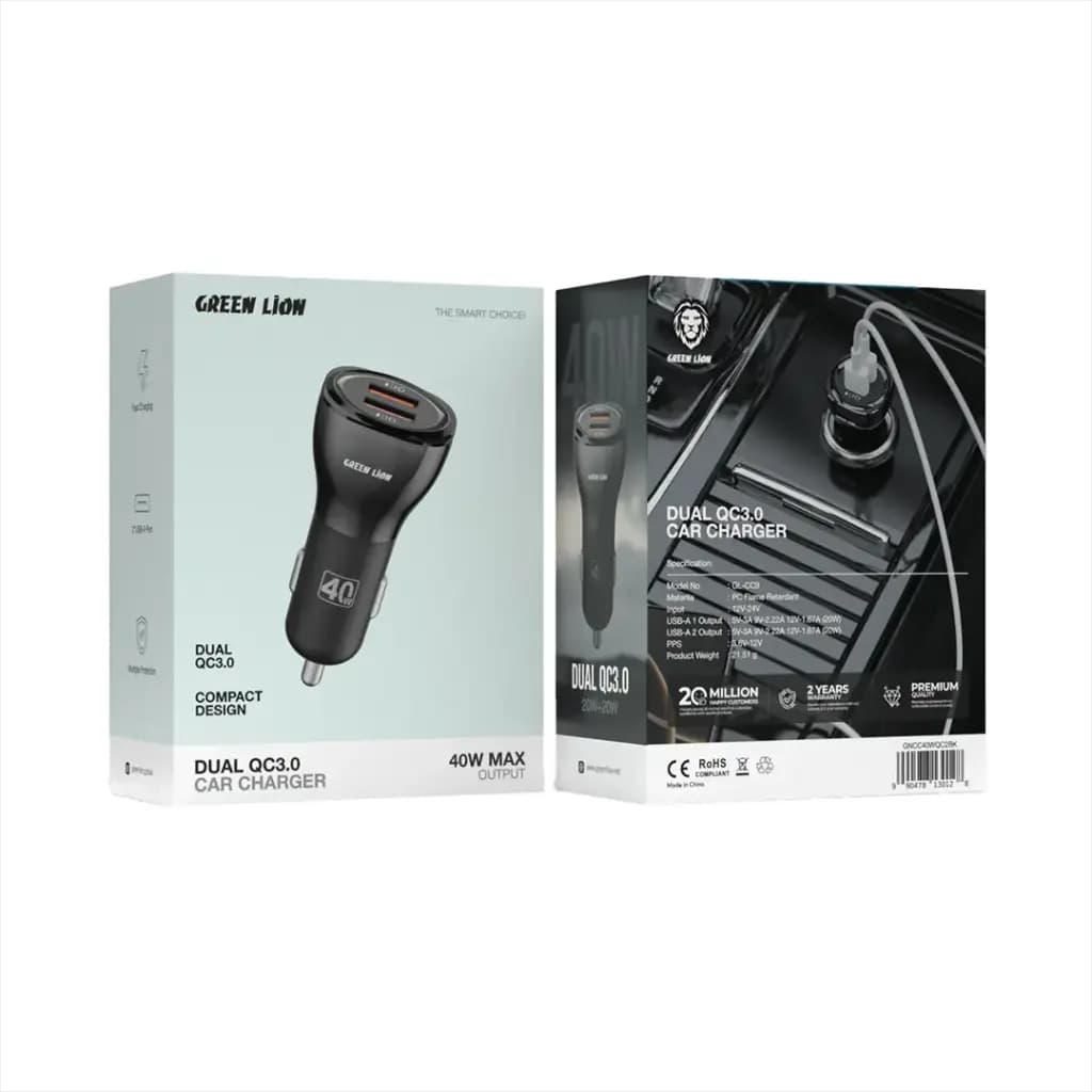 Green Lion Dual QC3.0 Car Charger 40W (QC 20W*2)