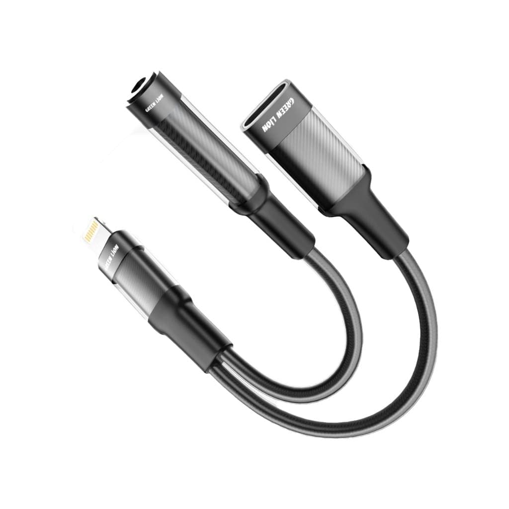 Green Lion Earphone Adapter (12cm) Lightning To Lightning (Charging) + 3.5 (Audio)
