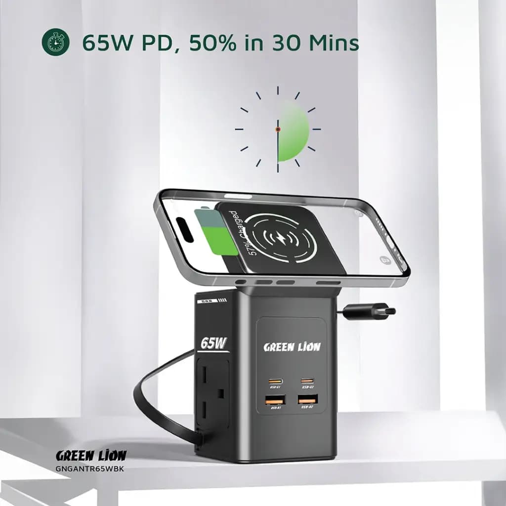 Green Lion GaN 65W Multi Port Travel Adapter