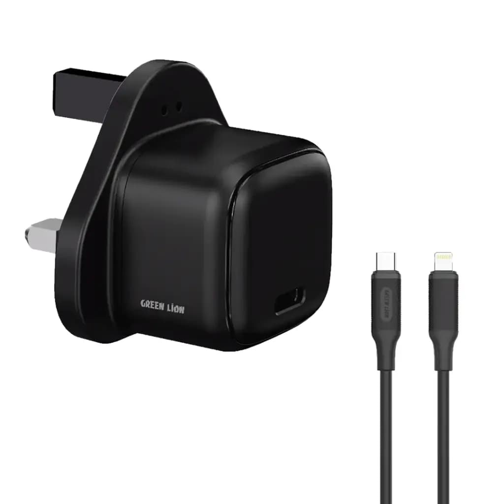 Green Lion NEXIO 20W Single Port Wall Charger UK Plug with USB-C to Lightning Cable