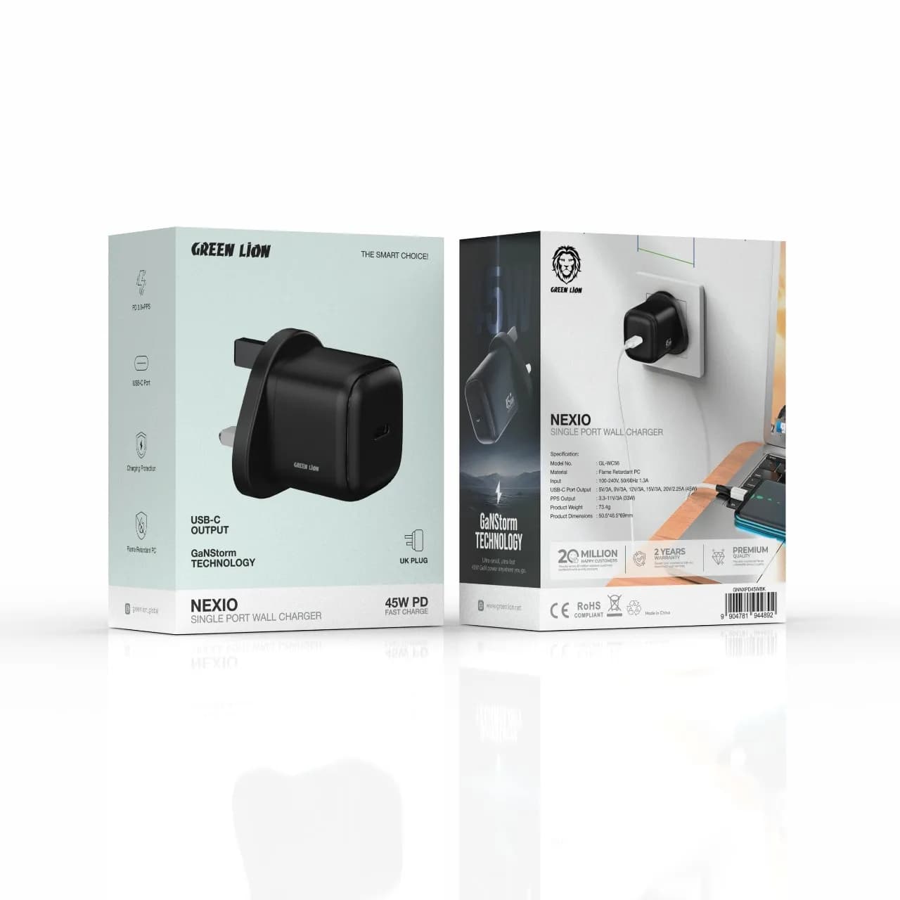 Green Lion NEXIO Single Port Wall Charger 45W UK Plug