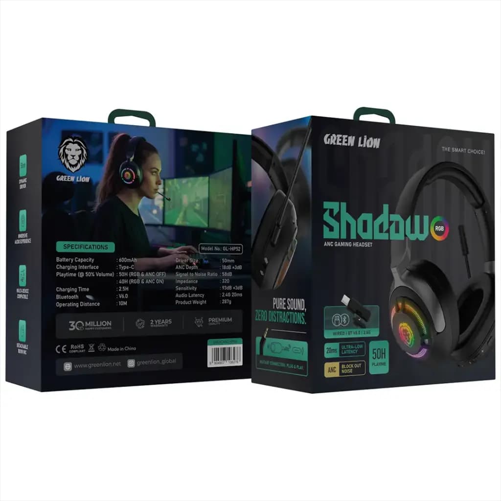 Green Lion SHADOW GAMING Head Phone With ANC