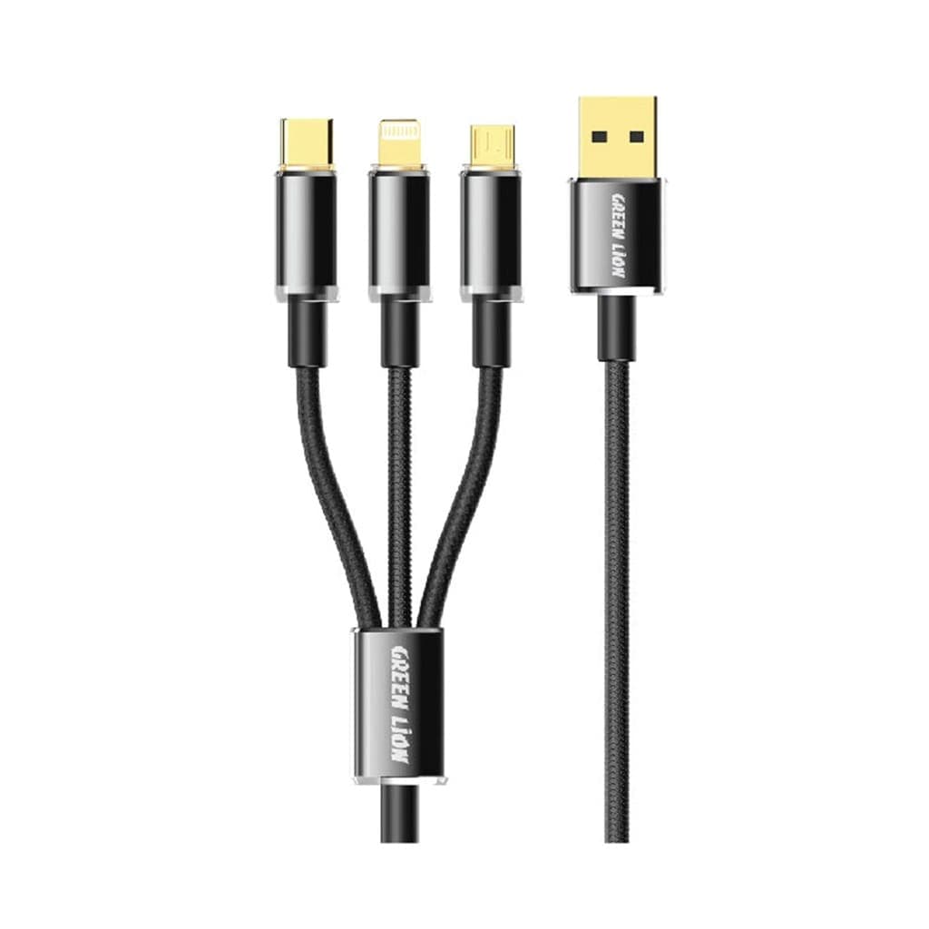 Green Lion Transparent 3 In 1 USB-A To USB-C + Lightning + Micro