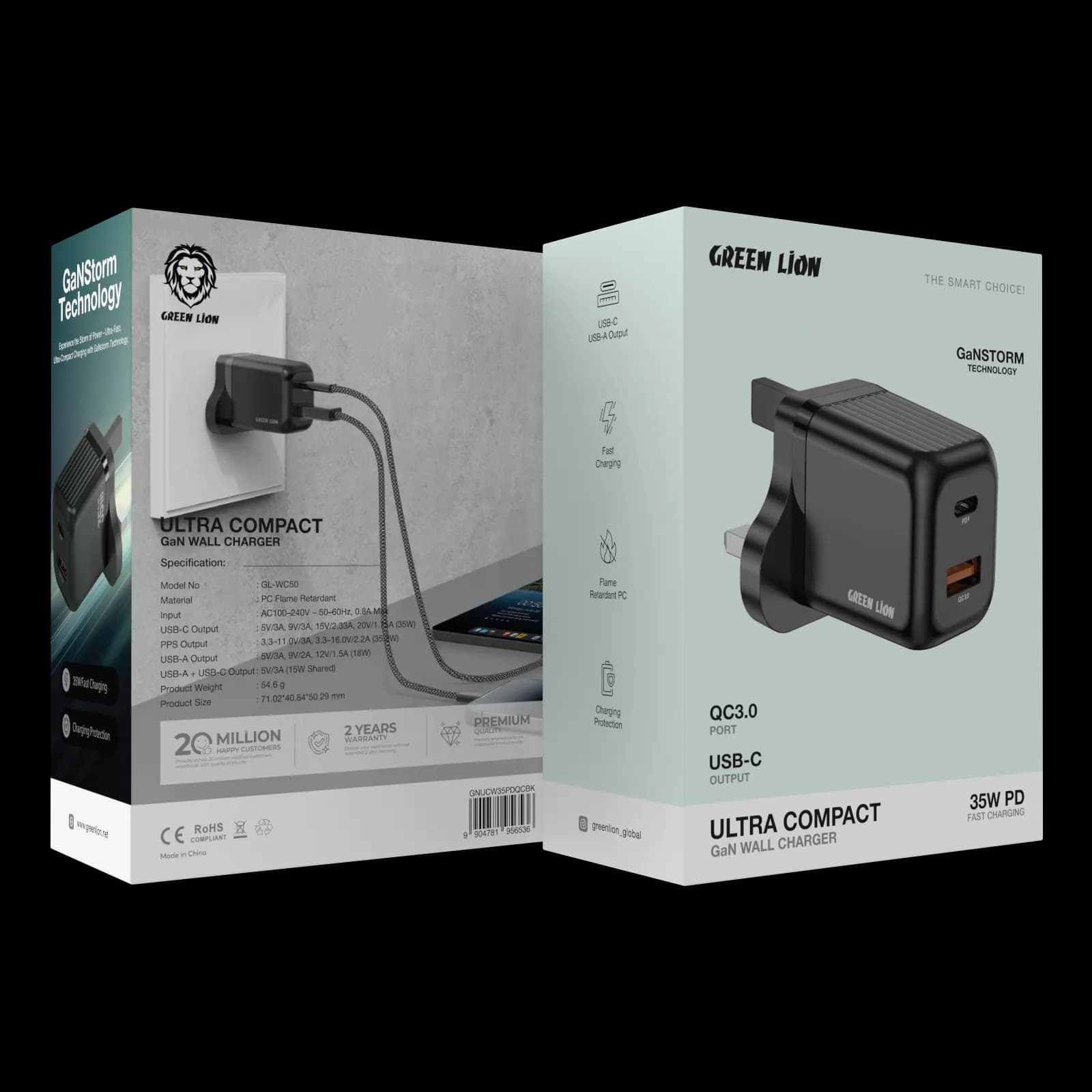 Green Lion Ultra Compact GaN Wall Charger PD+QC 35W