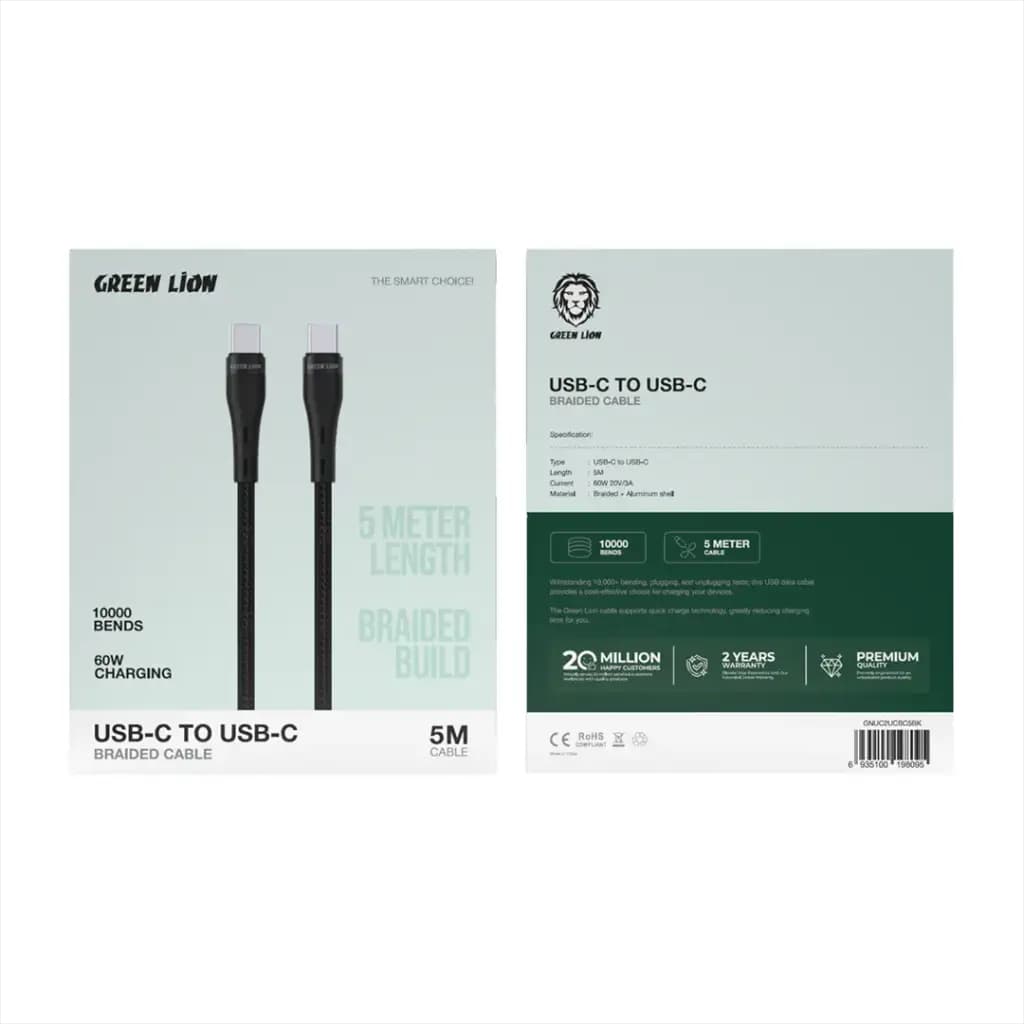Green Lion USB-C to USB-C Braided Cable 5mtr 60W