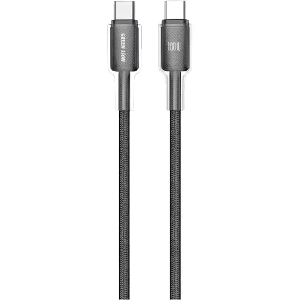 Green Lion USB-C TO USB-C Transparent PC Casing 1m Braided Cable PD 100W