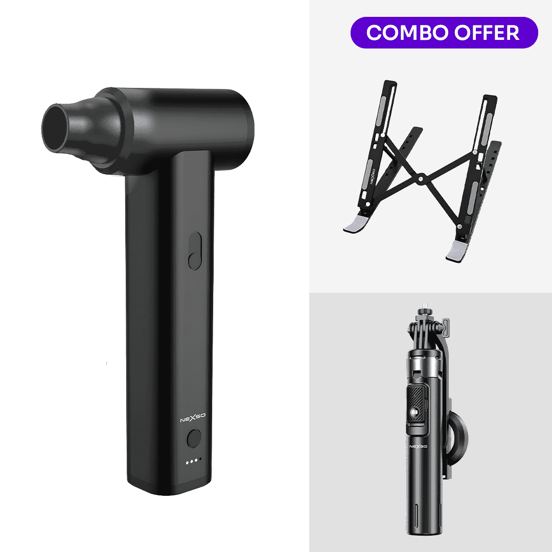 NEXSO Combo: Mini Massage Gun, Adjustable Laptop Stand & Selfie Stick