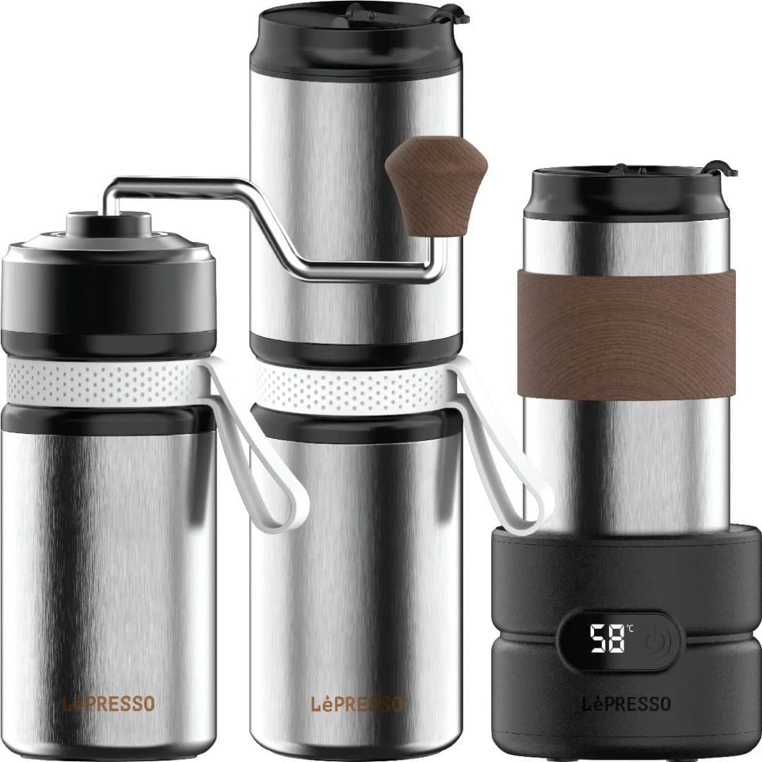 LèPRESSO Portable Manual Coffee Grinder & Electric Heater Set
