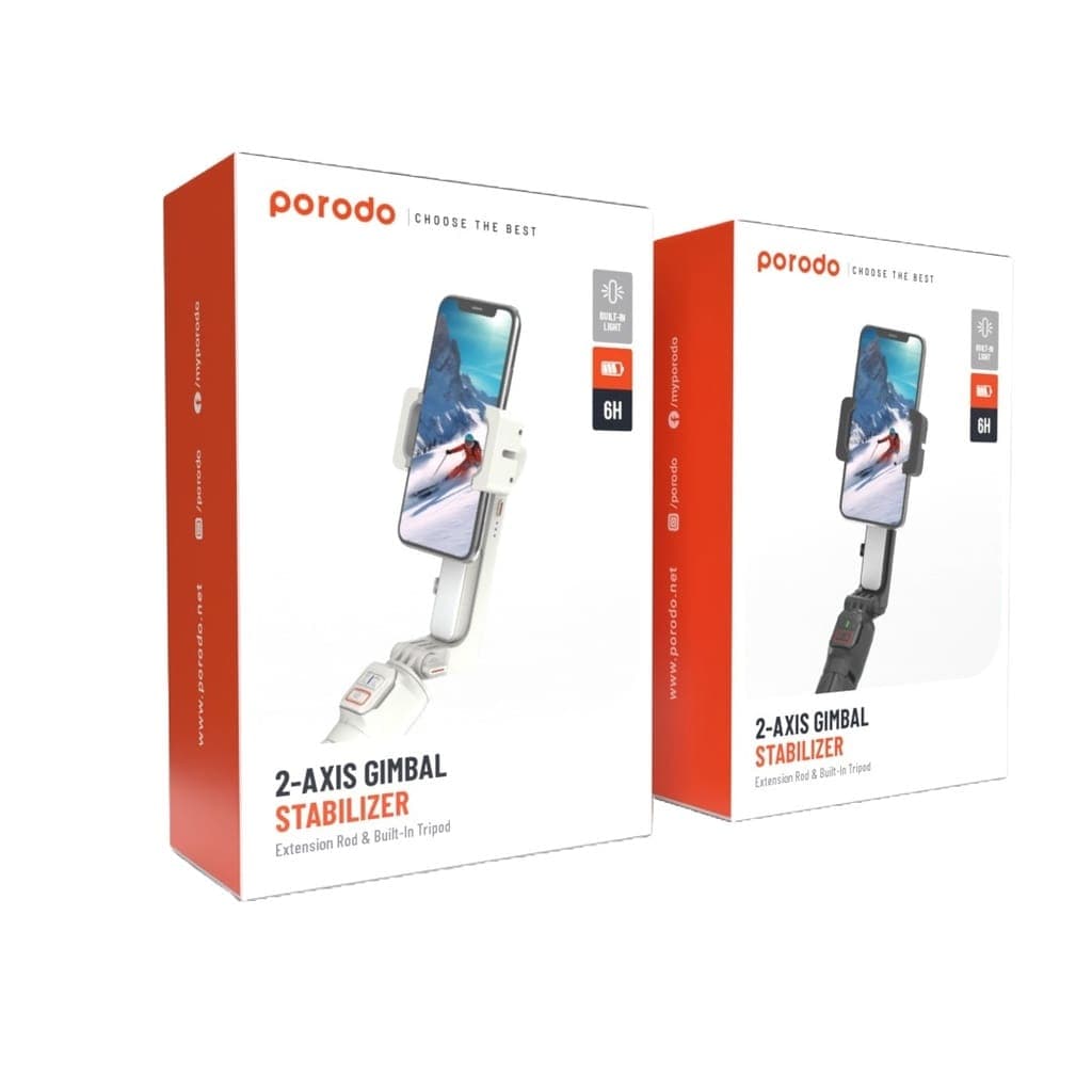 Porodo 2-Axis Gimbal Stabilizer Extension Rod & Built-in Tripod