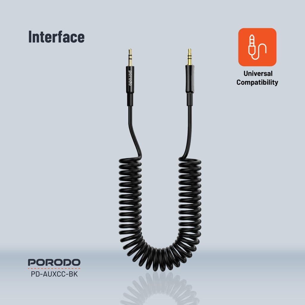 Porodo 3.5mm AUX Coiled Audio Cable 1.2m