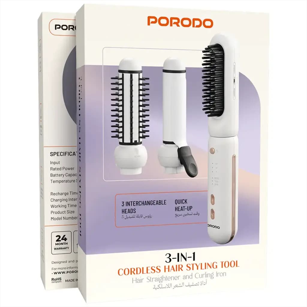Porodo 3-In-1 Cordless Hair Styling Tool
