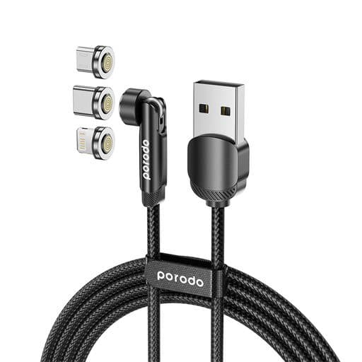 Porodo 3in1 Rotating Magnetic Braided Charging Cable 1m