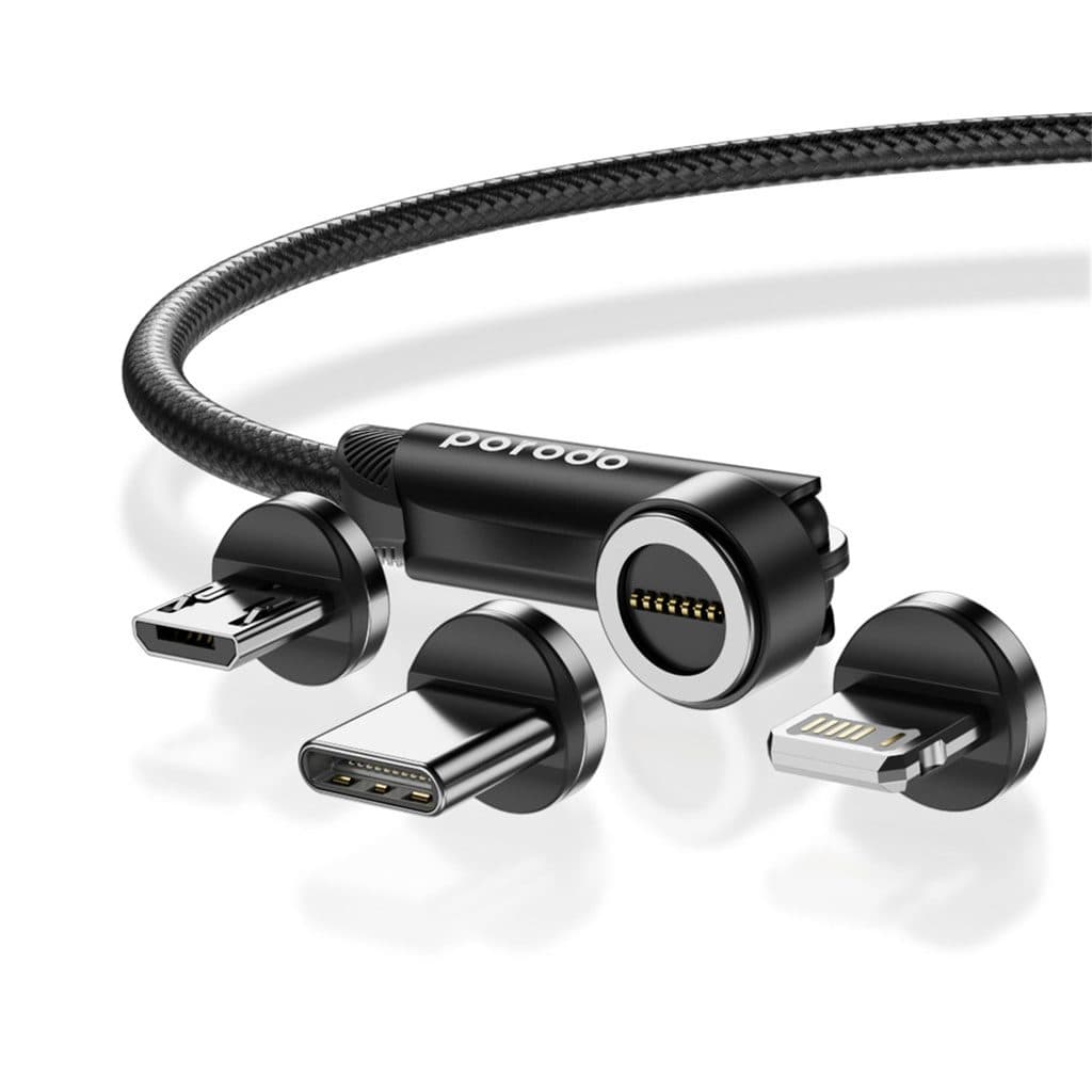 Porodo 3in1 Rotating Magnetic Braided Charging Cable 1m